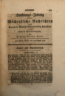 Handlungszeitung oder wöchentliche Nachrichten von Handel, Manufakturwesen, Künsten und neuen Erfindungen Samstag 25. August 1792