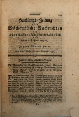 Handlungszeitung oder wöchentliche Nachrichten von Handel, Manufakturwesen, Künsten und neuen Erfindungen Samstag 29. September 1792