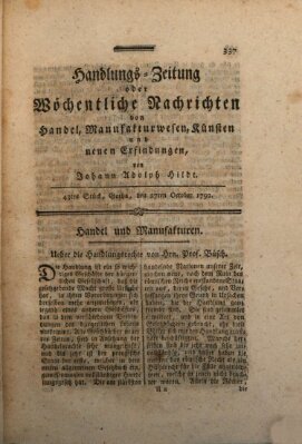 Handlungszeitung oder wöchentliche Nachrichten von Handel, Manufakturwesen, Künsten und neuen Erfindungen Samstag 27. Oktober 1792