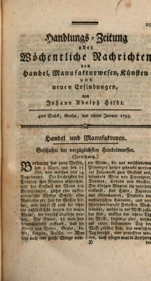 Handlungszeitung oder wöchentliche Nachrichten von Handel, Manufakturwesen, Künsten und neuen Erfindungen Samstag 26. Januar 1793