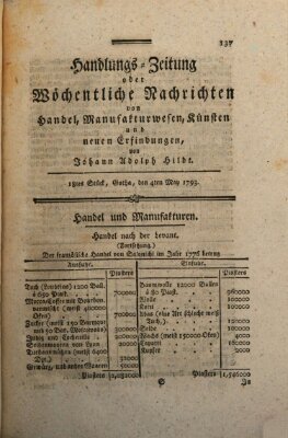 Handlungszeitung oder wöchentliche Nachrichten von Handel, Manufakturwesen, Künsten und neuen Erfindungen Samstag 4. Mai 1793