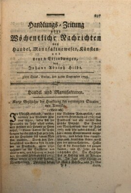 Handlungszeitung oder wöchentliche Nachrichten von Handel, Manufakturwesen, Künsten und neuen Erfindungen Samstag 21. September 1793