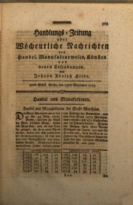 Handlungszeitung oder wöchentliche Nachrichten von Handel, Manufakturwesen, Künsten und neuen Erfindungen Samstag 23. November 1793