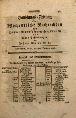 Handlungszeitung oder wöchentliche Nachrichten von Handel, Manufakturwesen, Künsten und neuen Erfindungen Samstag 28. Dezember 1793