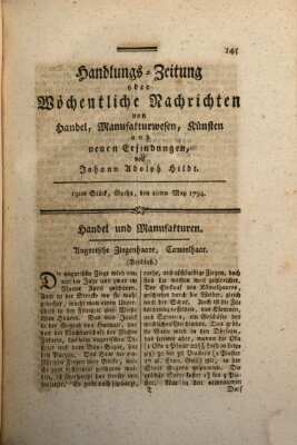 Handlungszeitung oder wöchentliche Nachrichten von Handel, Manufakturwesen, Künsten und neuen Erfindungen Samstag 10. Mai 1794