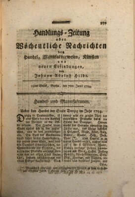 Handlungszeitung oder wöchentliche Nachrichten von Handel, Manufakturwesen, Künsten und neuen Erfindungen Samstag 7. Juni 1794