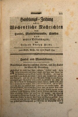 Handlungszeitung oder wöchentliche Nachrichten von Handel, Manufakturwesen, Künsten und neuen Erfindungen Samstag 23. August 1794