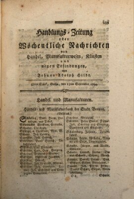 Handlungszeitung oder wöchentliche Nachrichten von Handel, Manufakturwesen, Künsten und neuen Erfindungen Samstag 13. September 1794