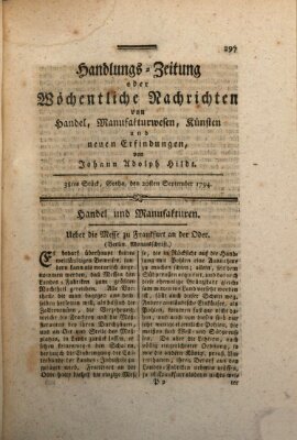 Handlungszeitung oder wöchentliche Nachrichten von Handel, Manufakturwesen, Künsten und neuen Erfindungen Samstag 20. September 1794