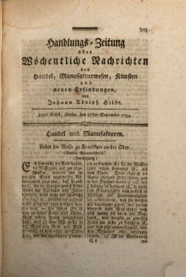 Handlungszeitung oder wöchentliche Nachrichten von Handel, Manufakturwesen, Künsten und neuen Erfindungen Samstag 27. September 1794