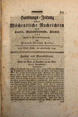 Handlungszeitung oder wöchentliche Nachrichten von Handel, Manufakturwesen, Künsten und neuen Erfindungen Samstag 4. Oktober 1794