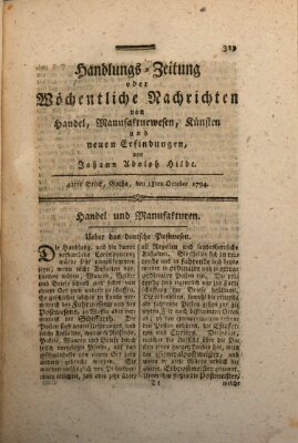 Handlungszeitung oder wöchentliche Nachrichten von Handel, Manufakturwesen, Künsten und neuen Erfindungen Samstag 18. Oktober 1794