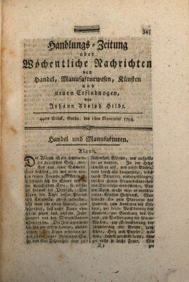 Handlungszeitung oder wöchentliche Nachrichten von Handel, Manufakturwesen, Künsten und neuen Erfindungen Samstag 1. November 1794