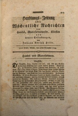 Handlungszeitung oder wöchentliche Nachrichten von Handel, Manufakturwesen, Künsten und neuen Erfindungen Samstag 27. Dezember 1794