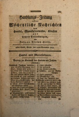 Handlungszeitung oder wöchentliche Nachrichten von Handel, Manufakturwesen, Künsten und neuen Erfindungen Samstag 14. November 1795