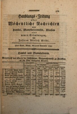 Handlungszeitung oder wöchentliche Nachrichten von Handel, Manufakturwesen, Künsten und neuen Erfindungen Samstag 21. November 1795