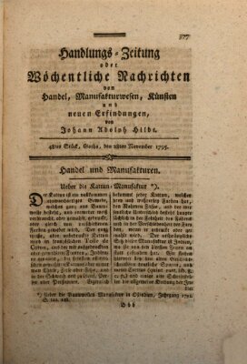 Handlungszeitung oder wöchentliche Nachrichten von Handel, Manufakturwesen, Künsten und neuen Erfindungen Samstag 28. November 1795