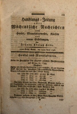 Handlungszeitung oder wöchentliche Nachrichten von Handel, Manufakturwesen, Künsten und neuen Erfindungen Samstag 23. April 1796