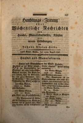 Handlungszeitung oder wöchentliche Nachrichten von Handel, Manufakturwesen, Künsten und neuen Erfindungen Samstag 13. August 1796