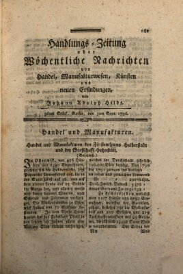 Handlungszeitung oder wöchentliche Nachrichten von Handel, Manufakturwesen, Künsten und neuen Erfindungen Samstag 3. September 1796