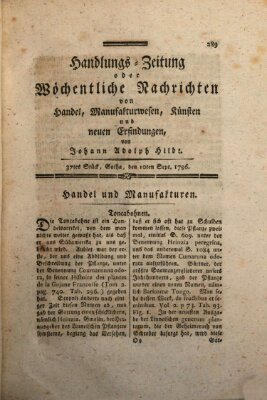 Handlungszeitung oder wöchentliche Nachrichten von Handel, Manufakturwesen, Künsten und neuen Erfindungen Samstag 10. September 1796