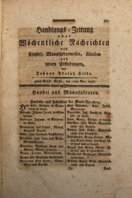 Handlungszeitung oder wöchentliche Nachrichten von Handel, Manufakturwesen, Künsten und neuen Erfindungen Samstag 12. November 1796