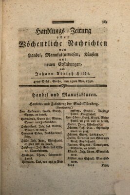 Handlungszeitung oder wöchentliche Nachrichten von Handel, Manufakturwesen, Künsten und neuen Erfindungen Samstag 19. November 1796