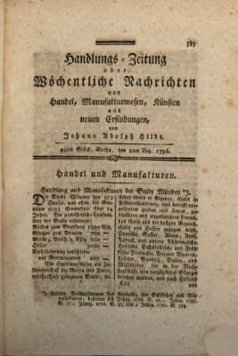 Handlungszeitung oder wöchentliche Nachrichten von Handel, Manufakturwesen, Künsten und neuen Erfindungen Samstag 3. Dezember 1796