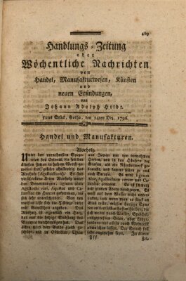 Handlungszeitung oder wöchentliche Nachrichten von Handel, Manufakturwesen, Künsten und neuen Erfindungen Samstag 24. Dezember 1796