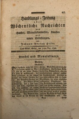 Handlungszeitung oder wöchentliche Nachrichten von Handel, Manufakturwesen, Künsten und neuen Erfindungen Samstag 31. Dezember 1796