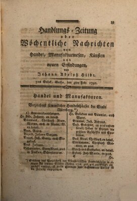 Handlungszeitung oder wöchentliche Nachrichten von Handel, Manufakturwesen, Künsten und neuen Erfindungen Samstag 4. Februar 1797