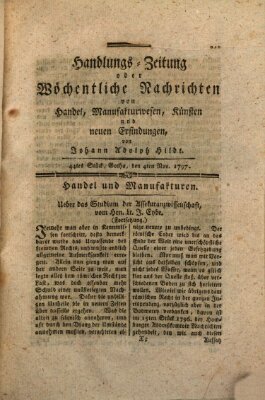 Handlungszeitung oder wöchentliche Nachrichten von Handel, Manufakturwesen, Künsten und neuen Erfindungen Samstag 4. November 1797