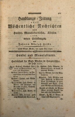 Handlungszeitung oder wöchentliche Nachrichten von Handel, Manufakturwesen, Künsten und neuen Erfindungen Samstag 23. Dezember 1797