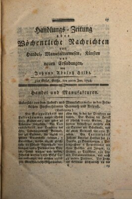 Handlungszeitung oder wöchentliche Nachrichten von Handel, Manufakturwesen, Künsten und neuen Erfindungen Samstag 20. Januar 1798