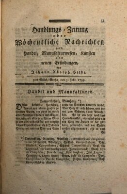 Handlungszeitung oder wöchentliche Nachrichten von Handel, Manufakturwesen, Künsten und neuen Erfindungen Samstag 3. Februar 1798