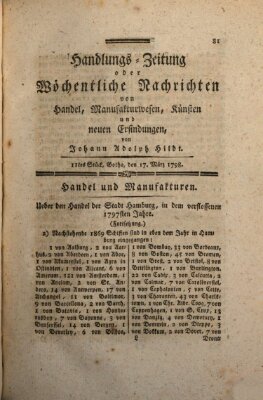 Handlungszeitung oder wöchentliche Nachrichten von Handel, Manufakturwesen, Künsten und neuen Erfindungen Samstag 17. März 1798