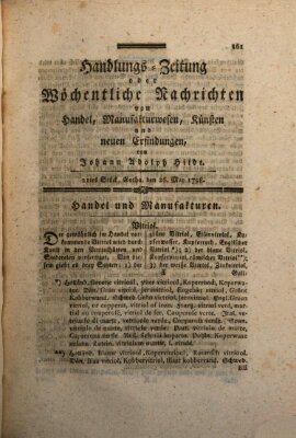 Handlungszeitung oder wöchentliche Nachrichten von Handel, Manufakturwesen, Künsten und neuen Erfindungen Samstag 26. Mai 1798