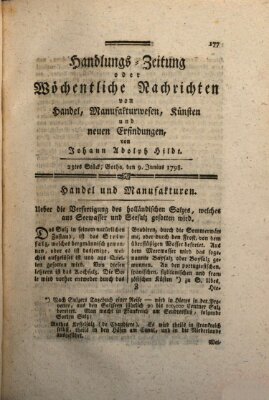 Handlungszeitung oder wöchentliche Nachrichten von Handel, Manufakturwesen, Künsten und neuen Erfindungen Samstag 9. Juni 1798