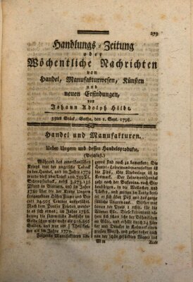 Handlungszeitung oder wöchentliche Nachrichten von Handel, Manufakturwesen, Künsten und neuen Erfindungen Samstag 1. September 1798