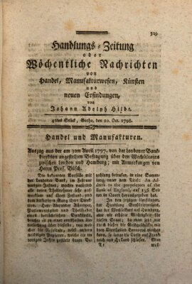 Handlungszeitung oder wöchentliche Nachrichten von Handel, Manufakturwesen, Künsten und neuen Erfindungen Samstag 20. Oktober 1798