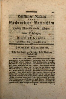 Handlungszeitung oder wöchentliche Nachrichten von Handel, Manufakturwesen, Künsten und neuen Erfindungen Samstag 24. November 1798