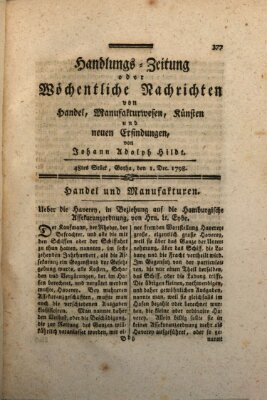 Handlungszeitung oder wöchentliche Nachrichten von Handel, Manufakturwesen, Künsten und neuen Erfindungen Samstag 1. Dezember 1798