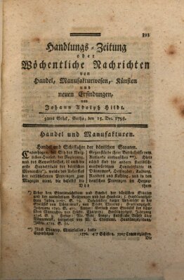 Handlungszeitung oder wöchentliche Nachrichten von Handel, Manufakturwesen, Künsten und neuen Erfindungen Samstag 15. Dezember 1798