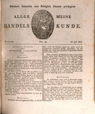 Römisch Kaiserlich und Königlich Dänisch privilegirte allgemeine Handelskunde Donnerstag 18. Juli 1805