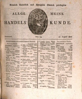 Römisch Kaiserlich und Königlich Dänisch privilegirte allgemeine Handelskunde Samstag 31. August 1805