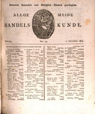 Römisch Kaiserlich und Königlich Dänisch privilegirte allgemeine Handelskunde Dienstag 3. September 1805