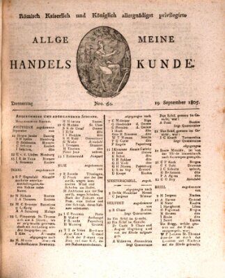 Römisch Kaiserlich und Königlich Dänisch privilegirte allgemeine Handelskunde Donnerstag 19. September 1805