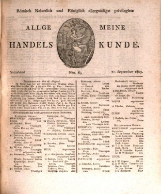 Römisch Kaiserlich und Königlich Dänisch privilegirte allgemeine Handelskunde Samstag 21. September 1805