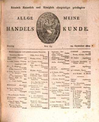 Römisch Kaiserlich und Königlich Dänisch privilegirte allgemeine Handelskunde Dienstag 24. September 1805