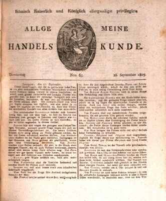 Römisch Kaiserlich und Königlich Dänisch privilegirte allgemeine Handelskunde Donnerstag 26. September 1805